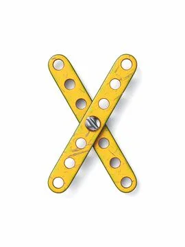 Aged yellow constructor font Letter X 3D Stock Illustration