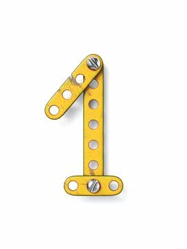 Aged yellow constructor font Number 1 ONE 3D イラスト素材