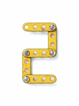 Aged yellow constructor font Number 2 TWO 3D Stock Illustration