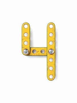 Aged yellow constructor font Number 4 FOUR 3D Stock Illustration