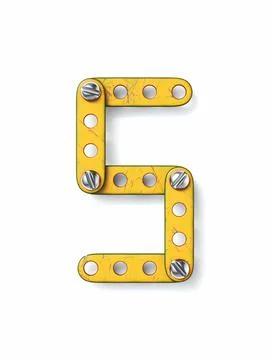 Aged yellow constructor font Number 5 FIVE 3D イラスト素材