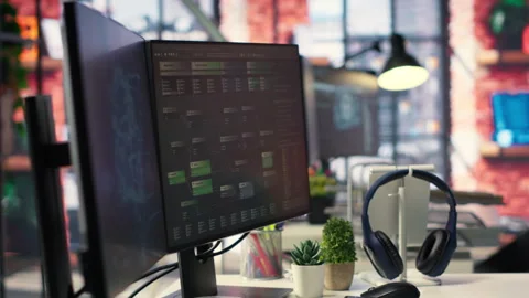 Agency setup showcases a high tech digital system used for deep learning Stock Footage 308671176