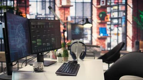 Agency setup showcases a high tech digital system used for deep learning Stock Photos