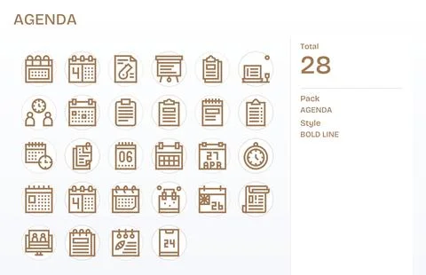 Agenda Complete Vector Package with 28 Retina Ready Bold Line Pixel Optimiz.. Stock Illustration