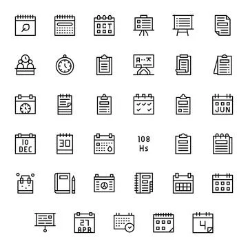 Agenda Design Vector Icons featuring 35 PIXEL Perfect Regular Line Style 스톡 일러스트