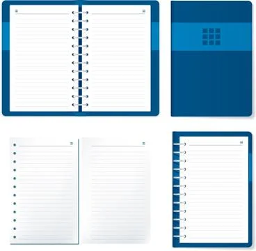 Agenda elements, open and closed, in blue tones. Stock Illustration