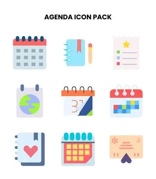 Agenda Flat Vector Icons Pack Stock Illustration