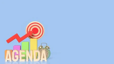 Agenda Growth Planning Concept with Target, Chart, and Alarm Clock 3d render. Stock Illustration