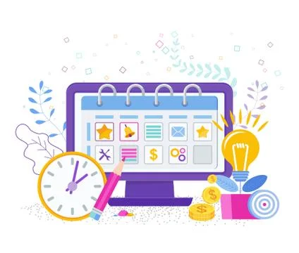 Agenda.Time management. Development of task and planning app. Illustrazione stock