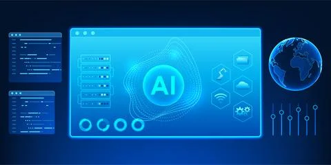 Agent AI technology The screen that shows the conversation with AI represen.. Stockillustratie