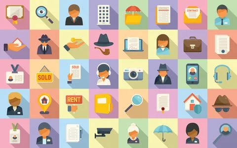 Agent icons set flat vector. Camera detect Stock Illustration