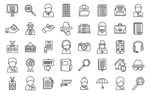 Agent icons set outline vector. Camera detect Stock Illustration