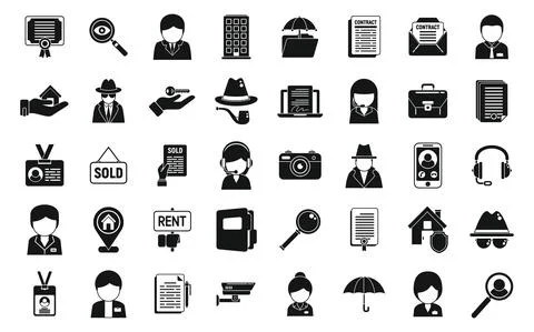 Agent icons set simple vector. Camera detect Stock Illustration