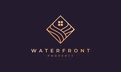 Agent property logo with square line that form ocean wave Stock Illustration