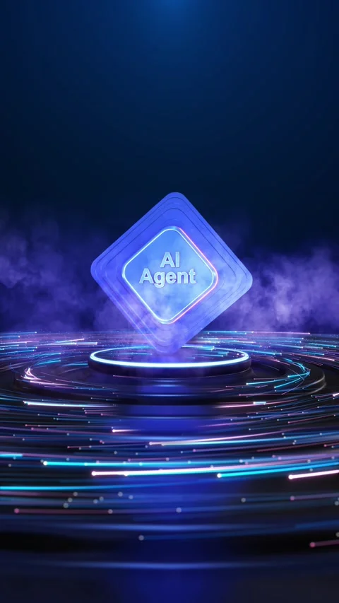Agentic AI Agent Technology on Futuristic Neon Platform 스톡 동영상 342623475
