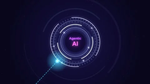 Agentic AI artificial intelligence concept glowing on a circular HUD interface 動画素材 344553229