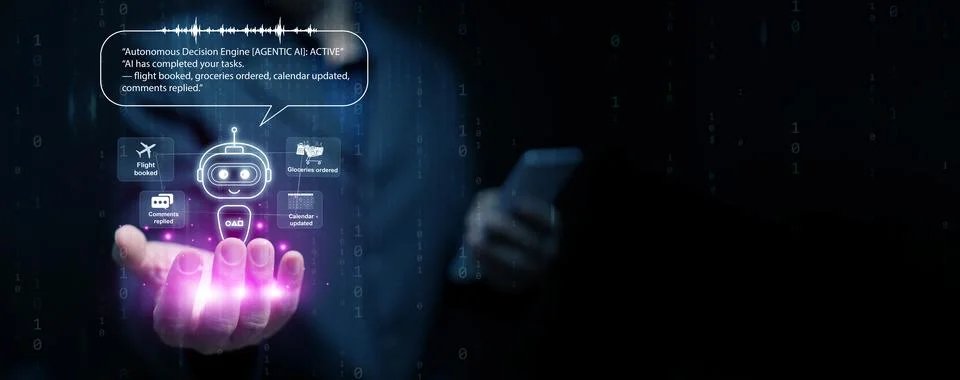Agentic AI concept. An autonomous digital assistant chatbot making decision.. Stock Photos