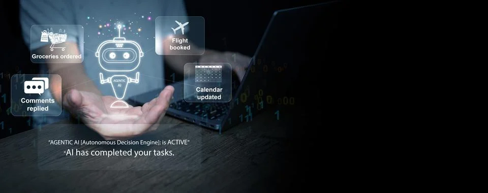 Agentic AI concept. An autonomous digital assistant chatbot making decision.. Stock Photos