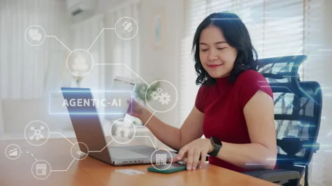 Agentic AI future of payment fintech concept easy smart life for Gen z user 스톡 동영상 332473621