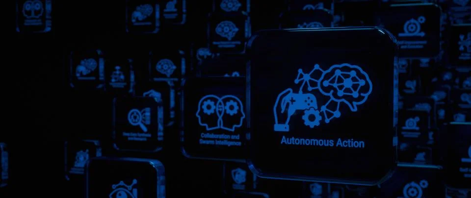 Agentic AI Interface Visualizing Autonomous Action Brain Network and Automa.. Stock Photos