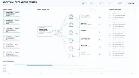 Agentic AI Operations Center Autonomous AI Workflow Stock Footage 346765675