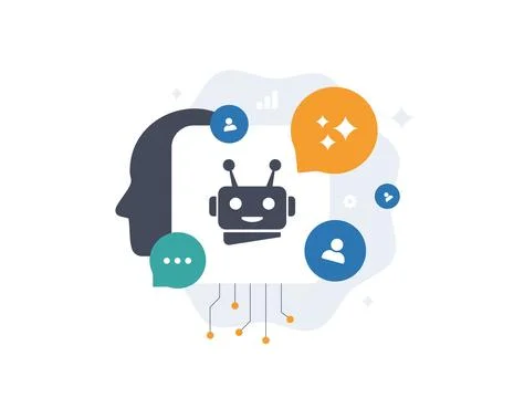 Agentic AI personalization vector illustration. Autonomous bots crafting Illustrazione stock