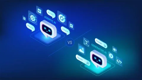 Agentic AI vs Generative AI creative infographics - isometric technology Stock Illustration