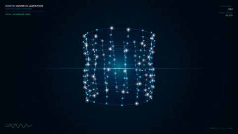 Agentic Swarm Collaboration HUD Interface with Neural Network Processing Stock Footage 344829741