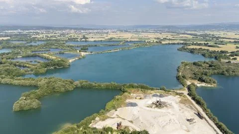 Aggregate mining operation creating artificial lakes in Sandias Stock Photos