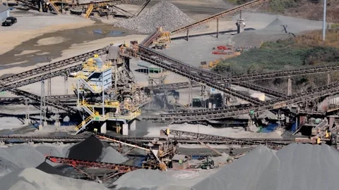 Aggregate Quarry Processing Plant With Conveyor Belts Aerial Stock Footage 331836558