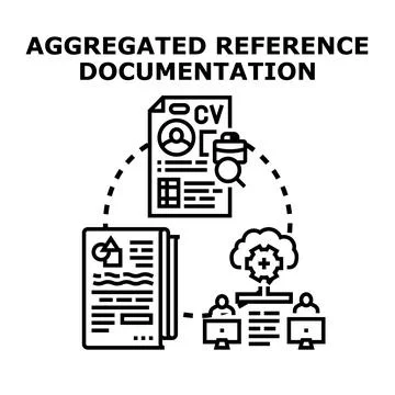 Aggregating diverse reference documentation involves compiling employment det Stock Illustration