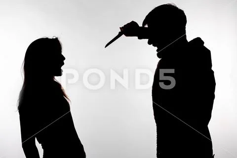 Aggression and abuse concept - man and woman expressing domestic violence in Stock Photos