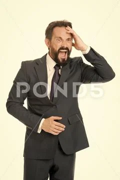 Aggression causes pain. Frustrated business man hold hand on head while stand Stock Photos