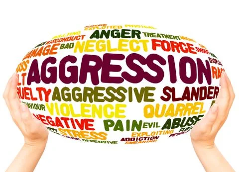 Aggression word cloud hand sphere concept Foto stock