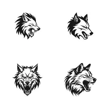 Aggressive and Danger Wolf logo icon set Modern black wolf logo collection Stock Illustration