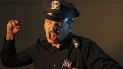 Aggressive angry cop fights swears and shouts Stock Footage 157386722