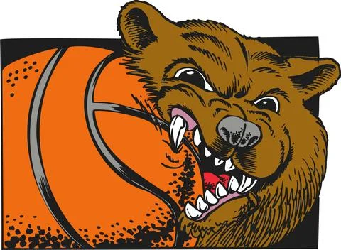 Aggressive Bear Head Biting Basketball, Sports Mascot Logo Design Stock Illustration
