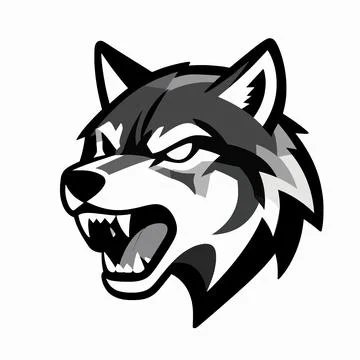 Aggressive Black and White Wolf Head Vector Illustration, Powerful Wild Pre.. Illustrazione stock