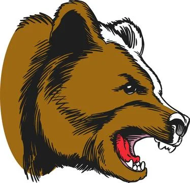 Aggressive Brown Bear Head Icon, Roaring Wild Animal Illustration Stock Illustration