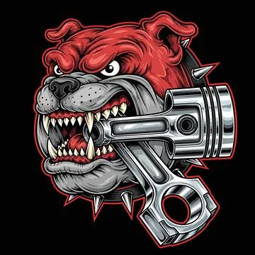 Aggressive Bulldog With Mechanical Piston Engine Illustration Illustrazione stock