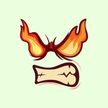 Aggressive cartoon face featuring burning fire eyes and clenched teeth. Illustrazione stock