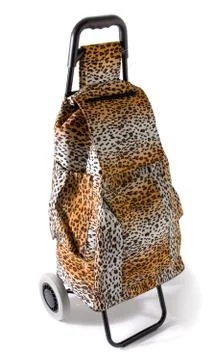Aggressive compulsive leopard print shopping cart Foto stock