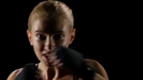 Aggressive girl boxer training. Close up Stock Footage 70903042