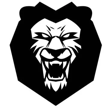 Aggressive lion with teeth in full face black and white Stock Illustration