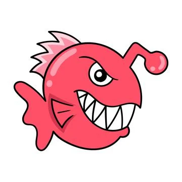 Aggressive looking piranha with sharp teeth, doodle icon image kawaii Illustrazione stock