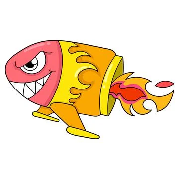Aggressive looking rocket is hurtling to explode, doodle icon image kawaii 스톡 일러스트