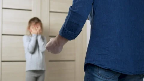 Aggressive man and scared child on the background Stock Footage 267816025