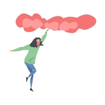 Aggressive Man Radical with Covered Face Throwing Smoke Grenade Vector Stock Illustration