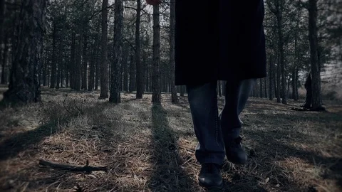 Aggressive maniac takes axe to commit murder in woods Stock Footage 105637051