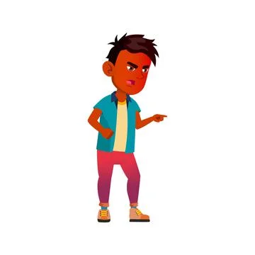 Aggressive muslim boy pointing at bad guy on playground cartoon vector Stock Illustration